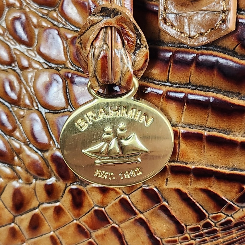 Brahmin All Day Tote Toasted Almond Croc Embossed Leather Large Shoulder Bag - Picture 11 of 14